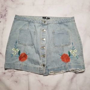 BOOHOO button down roses distressed mini skirt 14